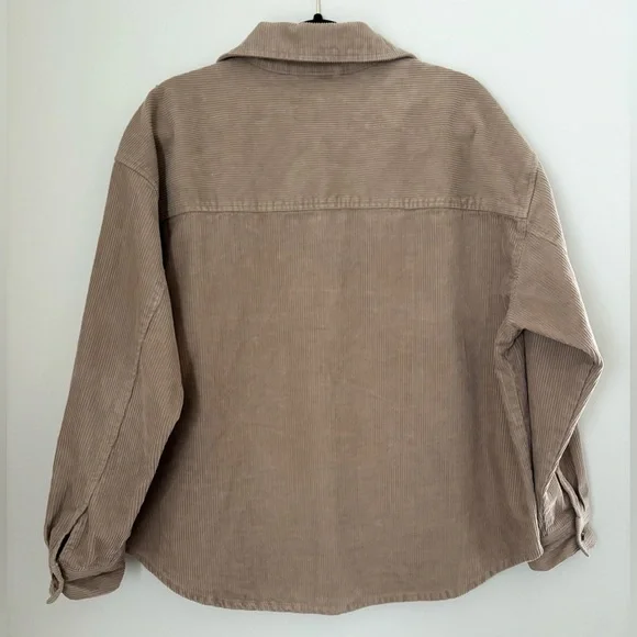 Lucky Brand Tan Corduroy 100% Cotton Oversized Slouchy Button Down Shacket - Picture 6 of 10
